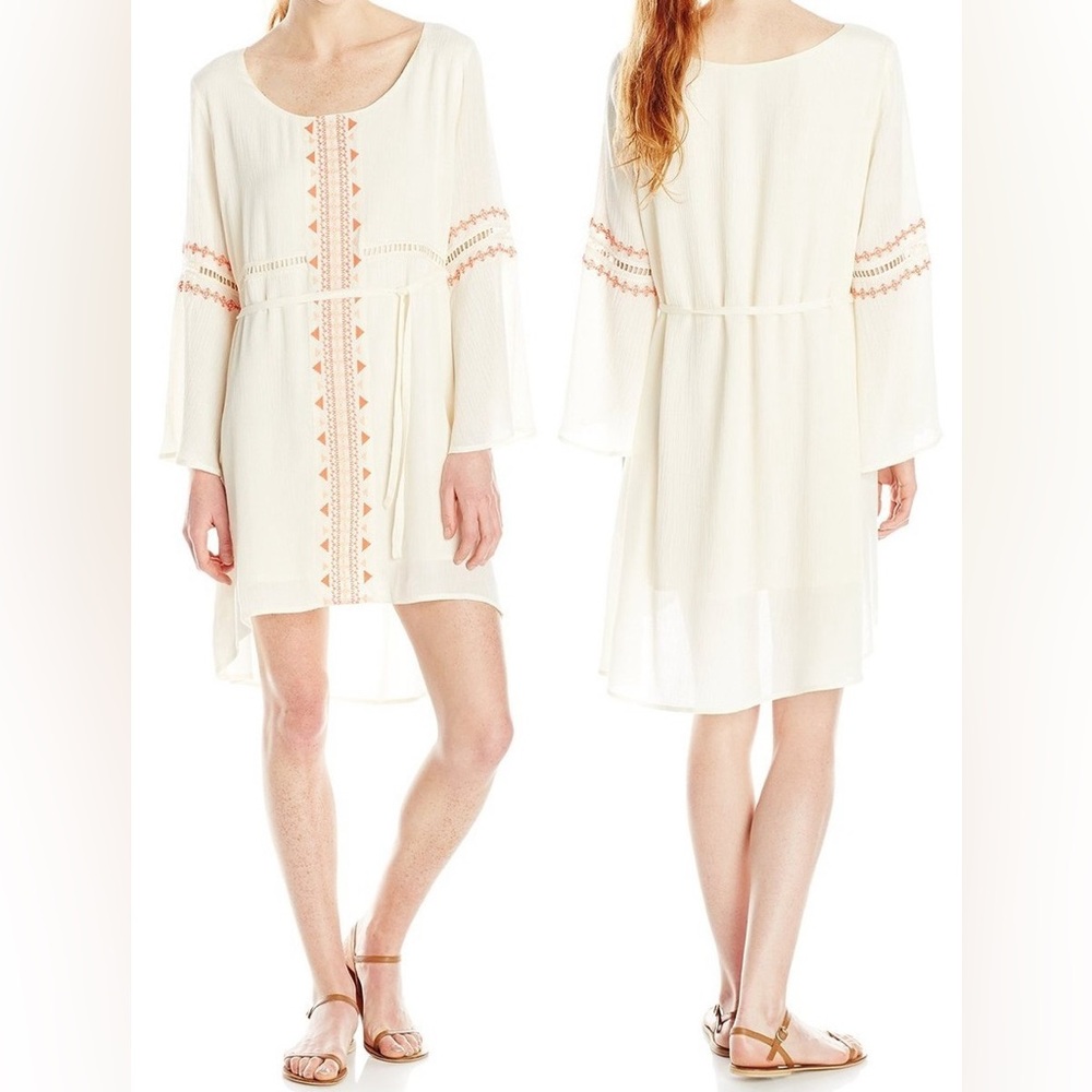 Miss Me Boho Ivory Orange Embroidered Hi-Low Dress Size M Medium
